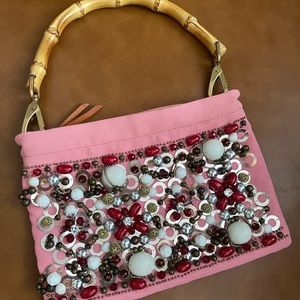 Miu Miu Embellished pink Beaded bag with bamboo handle